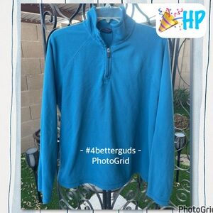 Land's End Fleece Quarter 1/4 Zip Pullover Long Sleeve Top Shirt Blue 42 44